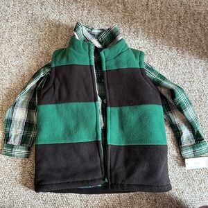 Green and Black Striped Vest with Plaid Shirt WonderKids 4T